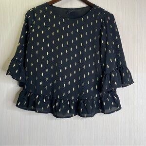W5 Women’s Elegant Black and Gold Pullover Ruffle Top Size Small